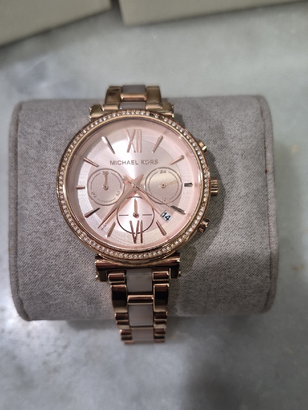 Michael Kors Rose Gold and Pink Dial Crystal-Accent Chronograph Watch